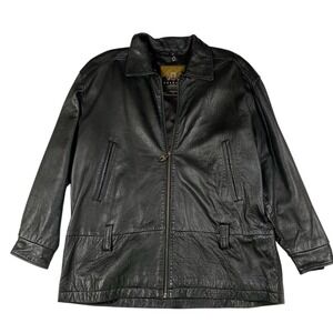 VTG Express Avenue de lOpera Mens Black Genuine Leather Jacket‎ Shoulder Pads M